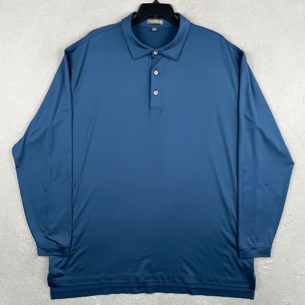 Peter Millar Polo Shirt Mens 2XL Blue Summer Comfort Long Sleeve Performance